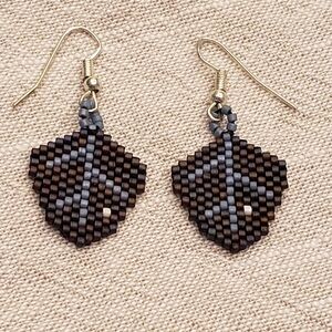 Beaded Leaf Handmade Dangle Earrings